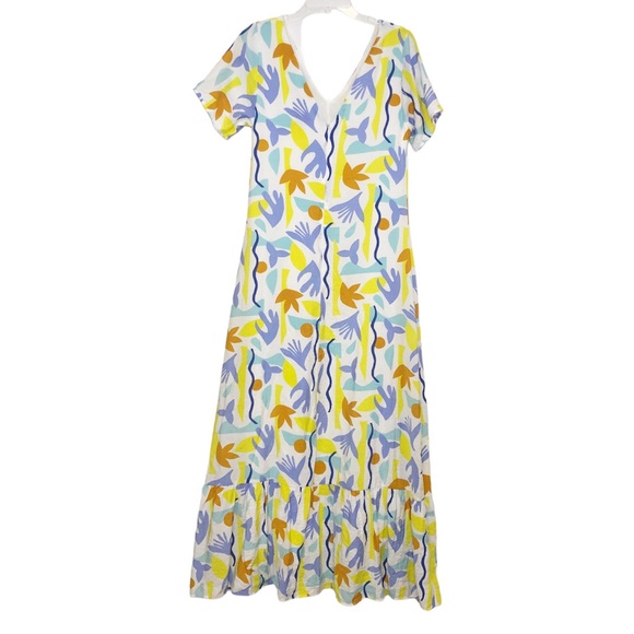 Molly Bracken Printed Maxi Dress V-Neck Ruffle White Size Medium Lili Sidonio - Picture 2 of 15